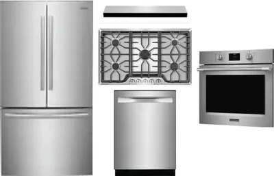 5 Piece Package Includes Refrigerator, Cooktop, Wall Oven, Hood And Dishwasher