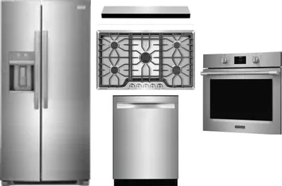 5 Piece Package Includes Refrigerator, Cooktop, Wall Oven, Hood And Dishwasher