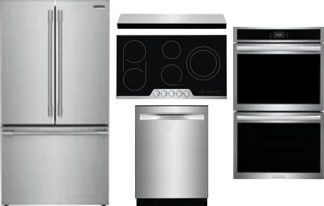 5 Piece Package Includes Refrigerator, Cooktop, Wall Oven, Hood And Dishwasher