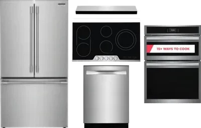 5 Piece Package Includes Refrigerator, Cooktop, Wall Oven, Hood And Dishwasher