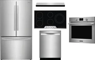5 Piece Package Includes Refrigerator, Cooktop, Wall Oven, Hood And Dishwasher