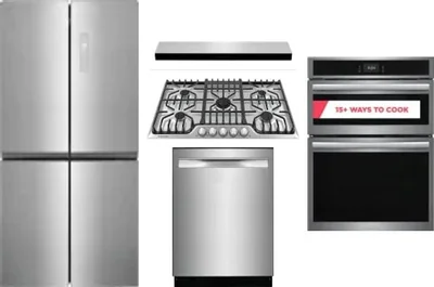 5 Piece Package Includes Refrigerator, Cooktop, Wall Oven, Hood And Dishwasher