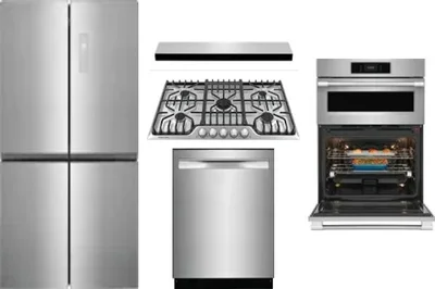5 Piece Package Includes Refrigerator, Cooktop, Wall Oven, Hood And Dishwasher