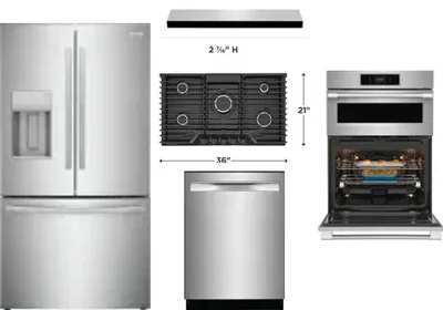 5 Piece Package Includes Refrigerator, Cooktop, Wall Oven, Hood And Dishwasher