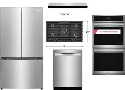 5 Piece Package Includes Refrigerator, Cooktop, Wall Oven, Hood And Dishwasher