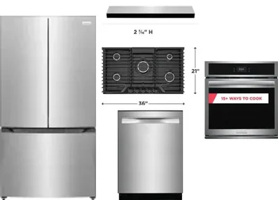 5 Piece Package Includes Refrigerator, Cooktop, Wall Oven, Hood And Dishwasher