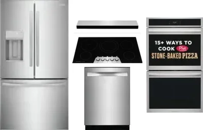 5 Piece Package Includes Refrigerator, Cooktop, Wall Oven, Hood And Dishwasher