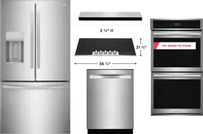 5 Piece Package Includes Refrigerator, Cooktop, Wall Oven, Hood And Dishwasher