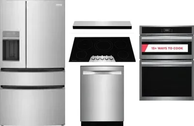 5 Piece Package Includes Refrigerator, Cooktop, Wall Oven, Hood And Dishwasher
