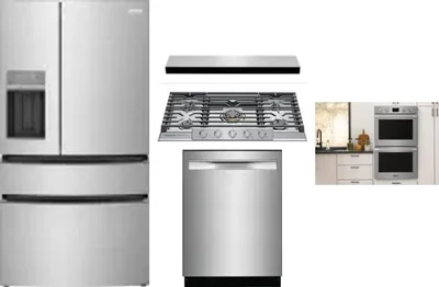 5 Piece Package Includes Refrigerator, Cooktop, Wall Oven, Hood And Dishwasher