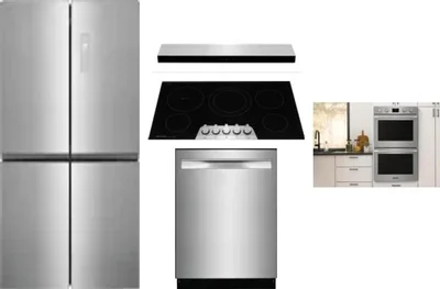 5 Piece Package Includes Refrigerator, Cooktop, Wall Oven, Hood And Dishwasher