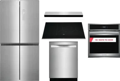 5 Piece Package Includes Refrigerator, Cooktop, Wall Oven, Hood And Dishwasher