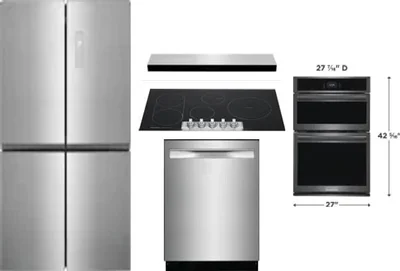5 Piece Package Includes Refrigerator, Cooktop, Wall Oven, Hood And Dishwasher