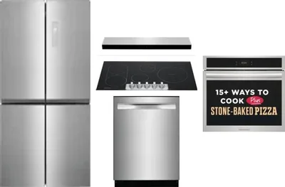 5 Piece Package Includes Refrigerator, Cooktop, Wall Oven, Hood And Dishwasher