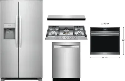 5 Piece Package Includes Refrigerator, Cooktop, Wall Oven, Hood And Dishwasher