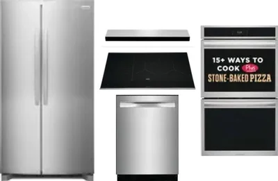 5 Piece Package Includes Refrigerator, Cooktop, Wall Oven, Hood And Dishwasher