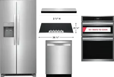 5 Piece Package Includes Refrigerator, Cooktop, Wall Oven, Hood And Dishwasher