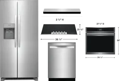 5 Piece Package Includes Refrigerator, Cooktop, Wall Oven, Hood And Dishwasher
