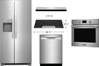 5 Piece Package Includes Refrigerator, Cooktop, Wall Oven, Hood And Dishwasher