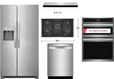 5 Piece Package Includes Refrigerator, Cooktop, Wall Oven, Hood And Dishwasher