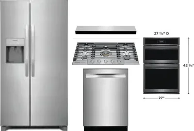 5 Piece Package Includes Refrigerator, Cooktop, Wall Oven, Hood And Dishwasher