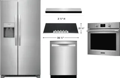 5 Piece Package Includes Refrigerator, Cooktop, Wall Oven, Hood And Dishwasher