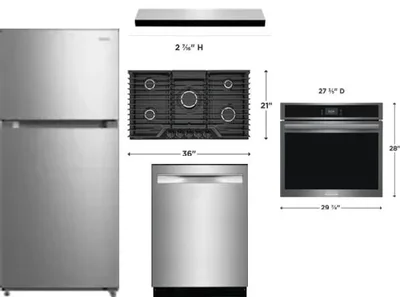 5 Piece Package Includes Refrigerator, Cooktop, Wall Oven, Hood And Dishwasher
