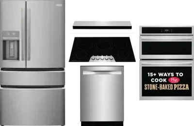 5 Piece Package Includes Refrigerator, Cooktop, Wall Oven, Hood And Dishwasher