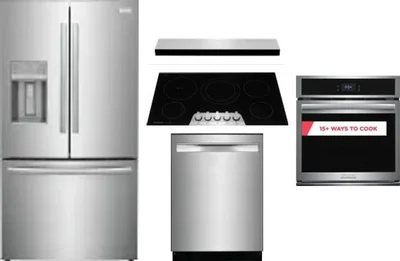 5 Piece Package Includes Refrigerator, Cooktop, Wall Oven, Hood And Dishwasher