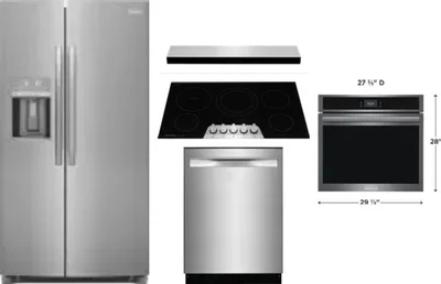 5 Piece Package Includes Refrigerator, Cooktop, Wall Oven, Hood And Dishwasher
