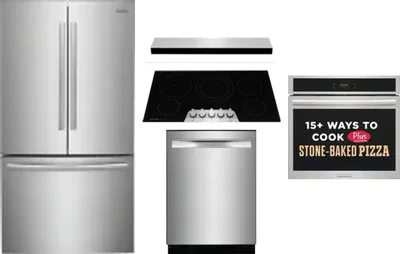 5 Piece Package Includes Refrigerator, Cooktop, Wall Oven, Hood And Dishwasher