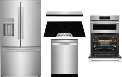 5 Piece Package Includes Refrigerator, Cooktop, Wall Oven, Hood And Dishwasher