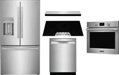 5 Piece Package Includes Refrigerator, Cooktop, Wall Oven, Hood And Dishwasher