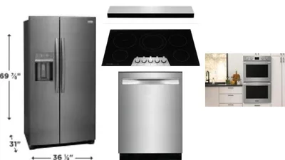 5 Piece Package Includes Refrigerator, Cooktop, Wall Oven, Hood And Dishwasher
