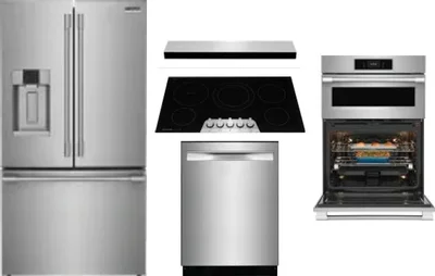 5 Piece Package Includes Refrigerator, Cooktop, Wall Oven, Hood And Dishwasher