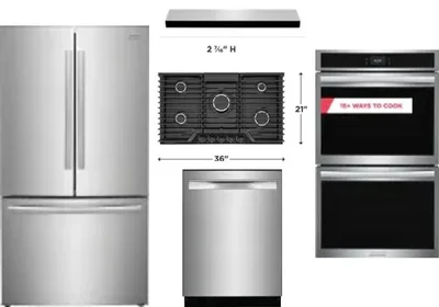 5 Piece Package Includes Refrigerator, Cooktop, Wall Oven, Hood And Dishwasher