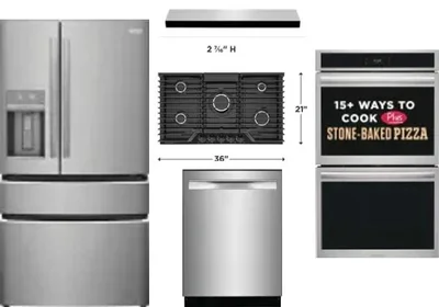 5 Piece Package Includes Refrigerator, Cooktop, Wall Oven, Hood And Dishwasher