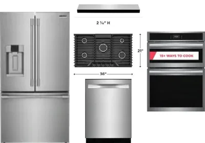 5 Piece Package Includes Refrigerator, Cooktop, Wall Oven, Hood And Dishwasher