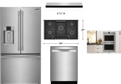 5 Piece Package Includes Refrigerator, Cooktop, Wall Oven, Hood And Dishwasher