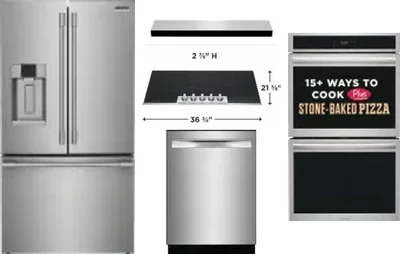 5 Piece Package Includes Refrigerator, Cooktop, Wall Oven, Hood And Dishwasher