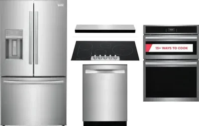 5 Piece Package Includes Refrigerator, Cooktop, Wall Oven, Hood And Dishwasher