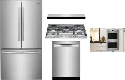 5 Piece Package Includes Refrigerator, Cooktop, Wall Oven, Hood And Dishwasher