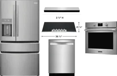 5 Piece Package Includes Refrigerator, Cooktop, Wall Oven, Hood And Dishwasher