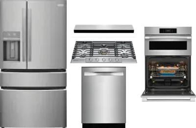 5 Piece Package Includes Refrigerator, Cooktop, Wall Oven, Hood And Dishwasher
