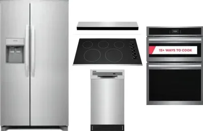 5 Piece Package Includes Refrigerator, Cooktop, Wall Oven, Hood And Dishwasher