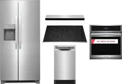 5 Piece Package Includes Refrigerator, Cooktop, Wall Oven, Hood And Dishwasher