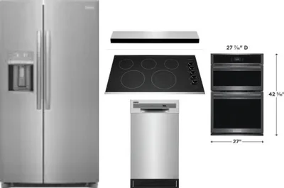 5 Piece Package Includes Refrigerator, Cooktop, Wall Oven, Hood And Dishwasher