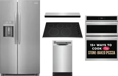 5 Piece Package Includes Refrigerator, Cooktop, Wall Oven, Hood And Dishwasher