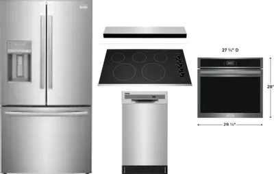 5 Piece Package Includes Refrigerator, Cooktop, Wall Oven, Hood And Dishwasher