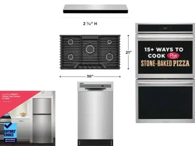 5 Piece Package Includes Refrigerator, Cooktop, Wall Oven, Hood And Dishwasher